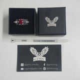 Gothic Tiger Heads Red Gem Sterling Silver Ring