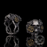 Gothic Vine Rose Skull Gem Sterling Silver Ring 01 | Gthic.com