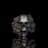 Gothic Vine Rose Skull Gem Sterling Silver Ring