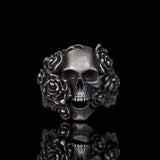 Gothic Vine Rose Skull Gem Sterling Silver Ring
