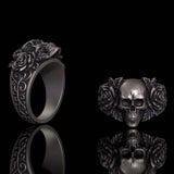 Gothic Vine Rose Skull Sterling Silver Ring | Gthic.com