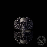 Gothic Vine Rose Skull Sterling Silver Ring | Gthic.com