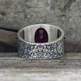 Gothic Winged Gem Vine Pattern Sterling Silver Ring