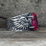 Anillo de plata de ley con diseño floral gótico y circonitas