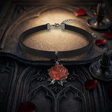 Gothic Wooden Rose Flower Design Alloy Choker Necklace