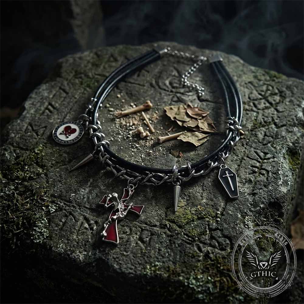 Gothic Y2K Cross Coffin PU Leather Alloy Choker – GTHIC