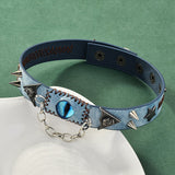Gothic Y2K Gem Eye Skull Rivet Leather Choker Necklace | Gthic.com