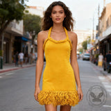 Hand-Woven Rope Strap Fringe-Hem Mini Dress