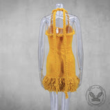Hand-Woven Rope Strap Fringe-Hem Mini Dress