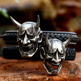 Hannya Oni Stainless Steel Leather Bracelet | Gthic.com