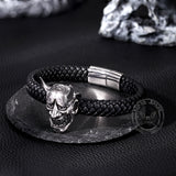 Hannya Oni Stainless Steel Leather Bracelet | Gthic.com