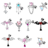 Heart-Shaped Wings Stainless Steel Piercing Earrings | Gthic.com