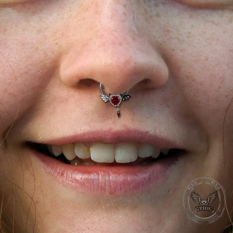 Heart Shaped Devil Wings Stainless Steel Piercing Ring – GTHIC