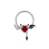 Heart Shaped Devil Wings Stainless Steel Piercing Ring | Gthic.com