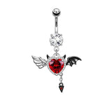 Heart Shaped Devil Wings Stainless Steel Piercing Ring | Gthic.com
