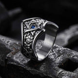 Hexagram Blue Gemstone-Set Stainless Steel Ring | Gthic.com