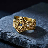 Hexagram Blue Gemstone-Set Stainless Steel Ring | Gthic.com