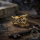 Hexagram Blue Gemstone-Set Stainless Steel Ring