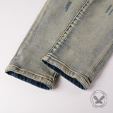 High-Street Distressed Patches Slim-Fit Stretch Jeans