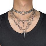 Hip-Hop Punk Spiked Multi-Layered Stainless Steel Necklace | Gthic.com