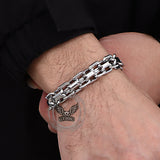 Hip Hop Double Row Hollow Stainless Steel Bracelet
