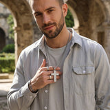 Hip Hop Great Wall Pattern Gem Cross Stainless Steel Pendant | Gthic.com