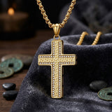 Hip Hop Great Wall Pattern Gem Cross Stainless Steel Pendant | Gthic.com