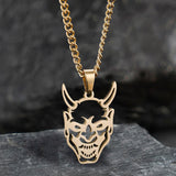 Hollow Oni Mask Stainless Steel Necklace | Gthic.com