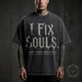 I Fix Souls Print Cotton Vintage Washed T-Shirt | Gthic.com