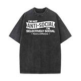 I'm Not Anti-Social Print Vintage Washed T-shirt 01 | Gthic.com