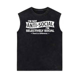 I'm Not Anti-Social Print Vintage Washed Vest Top 01 | Gthic.com