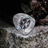 Indian Chief Skull Turquoise Stainless Steel Ring 01 | Gthic.com