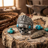 Indian Chief Skull Turquoise Stainless Steel Ring