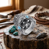 Indian Chief Skull Turquoise Stainless Steel Ring | Gthic.com