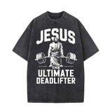 Jesus The Ultimate Deadlifter Vintage Washed T-shirt |Gthic.com