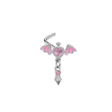 L Rod Love Heart Wings Inlaid Zircon Stainless Steel Nose Ring