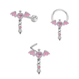 L Rod Love Heart Wings Inlaid Zircon Stainless Steel Nose Ring