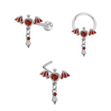 L Rod Love Heart Wings Inlaid Zircon Stainless Steel Nose Ring