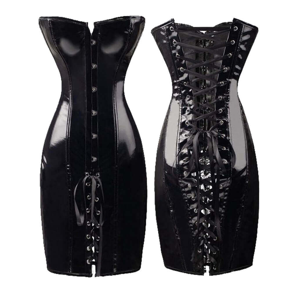 Lace-Up Abdomen Shapewear PVC Leather Dress, Black / 4XL (Bust 104-109 cm) Lace-Up Abdomen Shapewear PVC Leather Dress, Black / 4XL (Bust 104-109 cm)