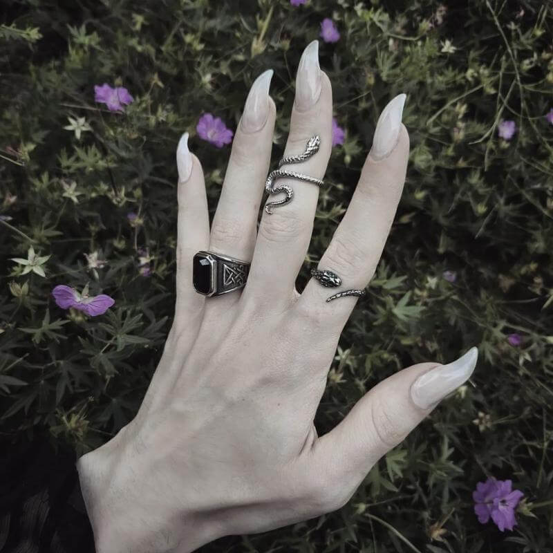 Lucifer Symbol Black Gem Stainless Steel Ring – GTHIC