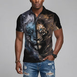 Majestic Lion Head Print Short Sleeve Polo Shirt