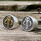 Mandalorian Symbol Sterling Silver Skull Ring 04 | Gthic.com