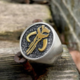 Mandalorian Symbol Sterling Silver Skull Ring 05 | Gthic.com