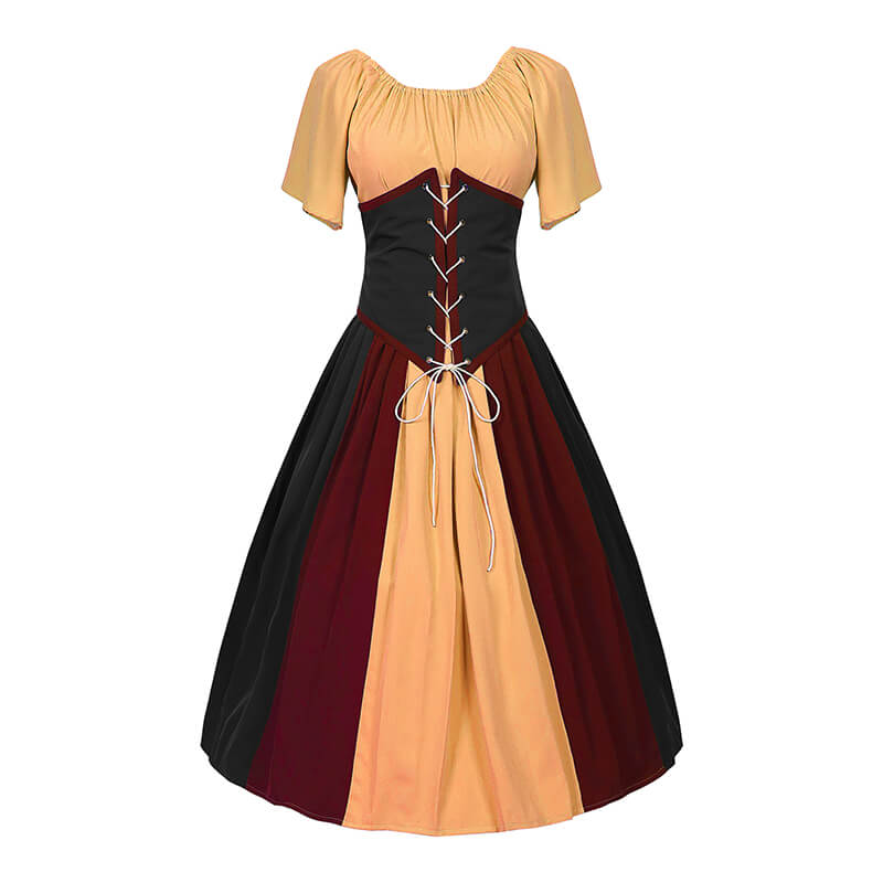 Medieval Corset Lace Up Patchwork Off-Shoulder Dress