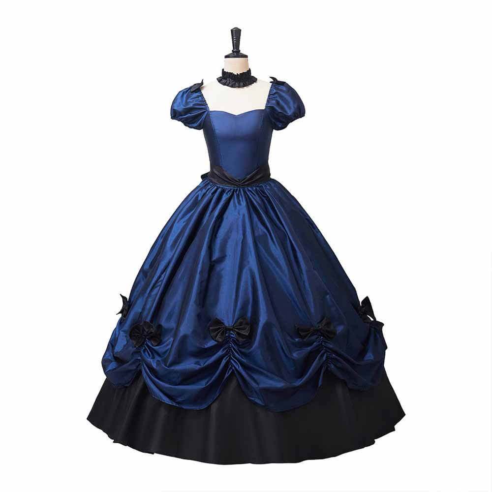 ball gown dresses victorian Medieval Lolita Bow Court Ball Gown Dress, Blue / XS (Bust 81-84 cm)