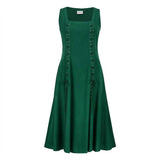 Medieval Solid Square Neck Lace-Up Sleeveless Dress