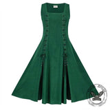 Medieval Solid Square Neck Lace-Up Sleeveless Dress