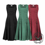 Medieval Solid Square Neck Lace-Up Sleeveless Dress 01 | Gthic.com