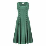 Medieval Solid Square Neck Lace-Up Sleeveless Dress