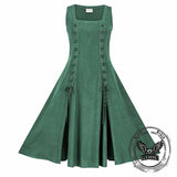 Medieval Solid Square Neck Lace-Up Sleeveless Dress
